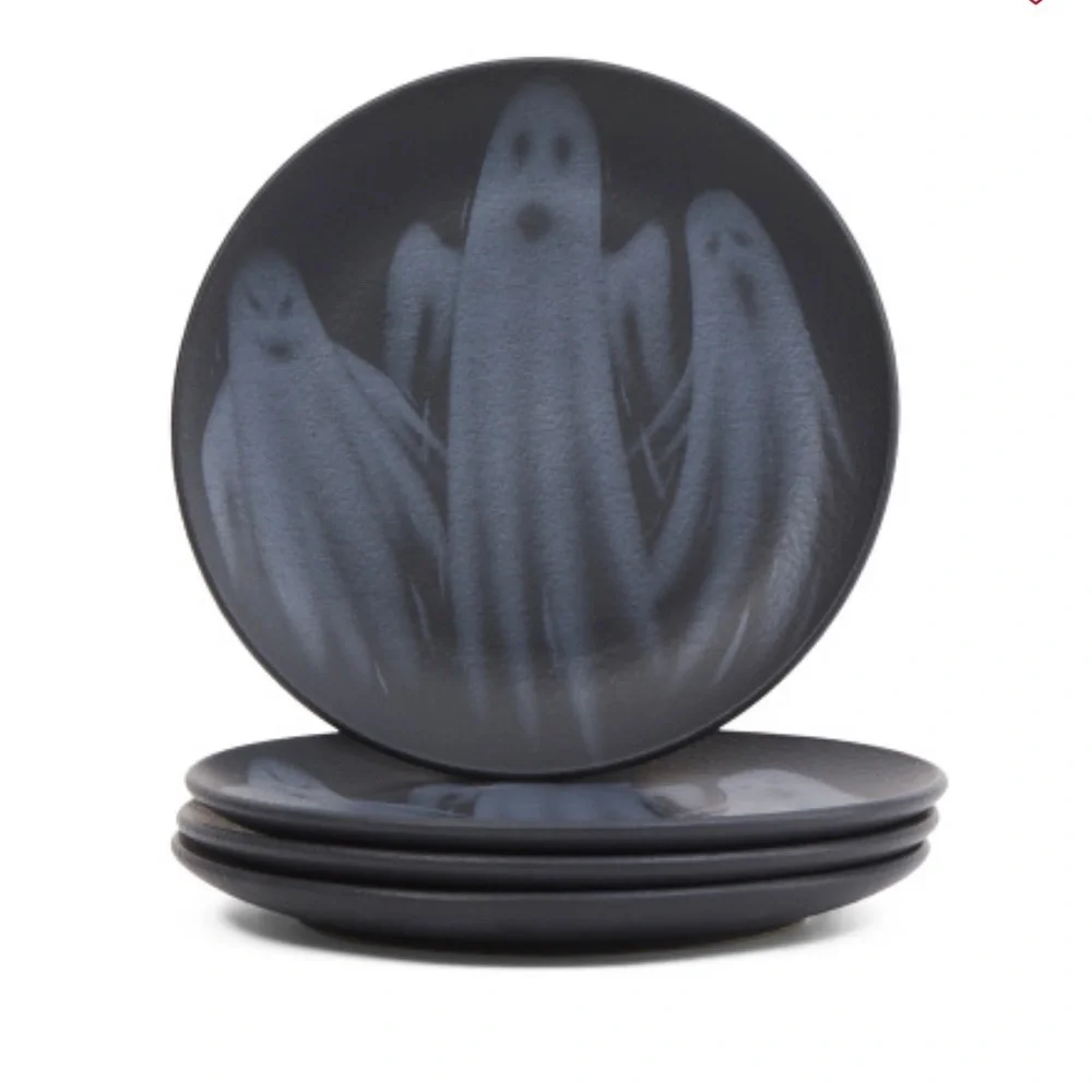 Grammercy Studio Halloween Ghost Salad Plates 8in Matte Black Set of 4 New 👻